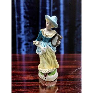 Vintage 1980s German Made Instrument Playing Porcelain Lady Figurine